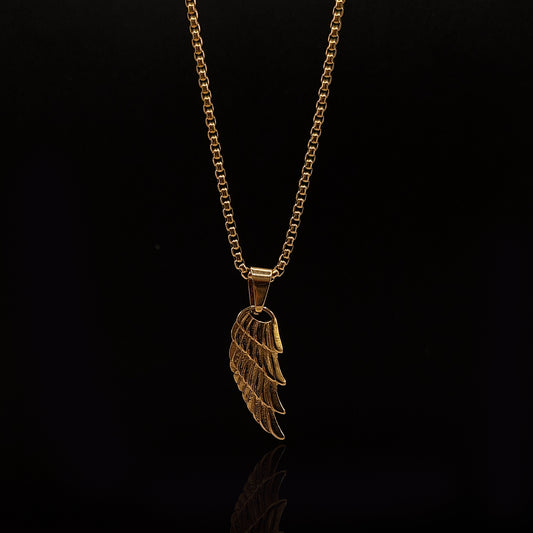Gold Angel Wing Pendant & Rolo Chain 3mm-24inches