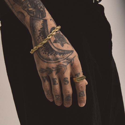 Gold Rope Bracelet (8mm-20cm) & Twisted Rebels Geometric Ring