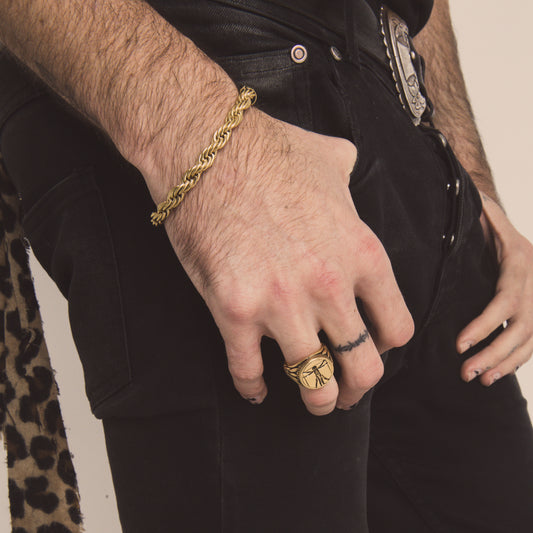 Gold Rope Bracelet (8mm-20cm) & Vitruvian Man Ring