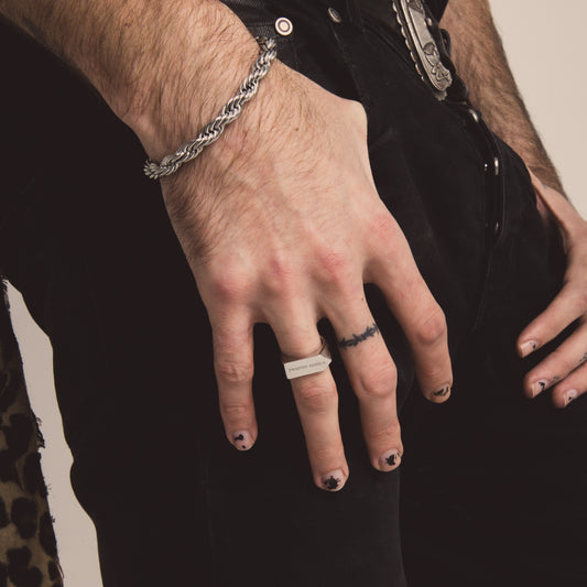 Silver Rope Bracelet (8mm-20cm) & Twisted Rebels Geometric Ring