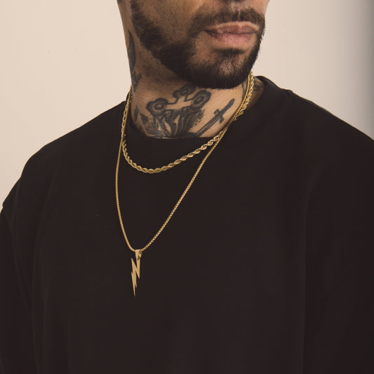 Gold Rope Chain (5mm-18inch) & Lightning Pendant Rolo Chain (3mm-24inch)