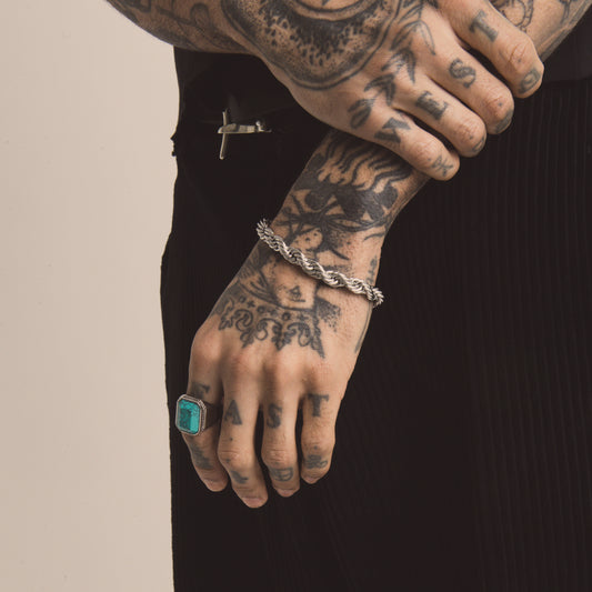 Silver Rope Bracelet (8mm-20cm) & Twisted Rebels Turquoise onyx Ring