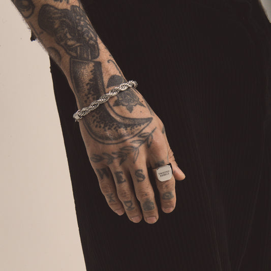 Silver Rope Bracelet (8mm-20cm) & Twisted Rebels Signet Ring