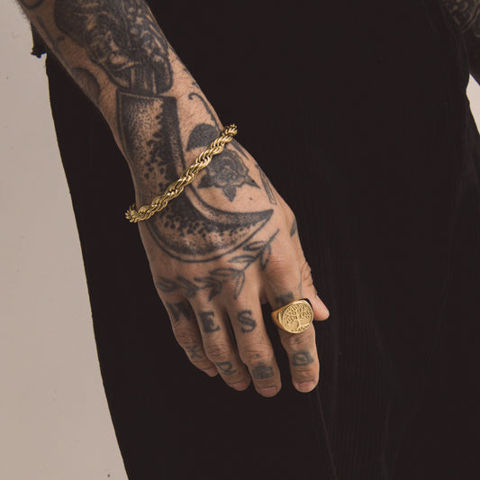Gold Rope Bracelet (8mm-20cm) & Tree Of Life Ring