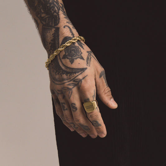 Gold Rope Bracelet (8mm-20cm) & Twisted Rebels Signet Ring