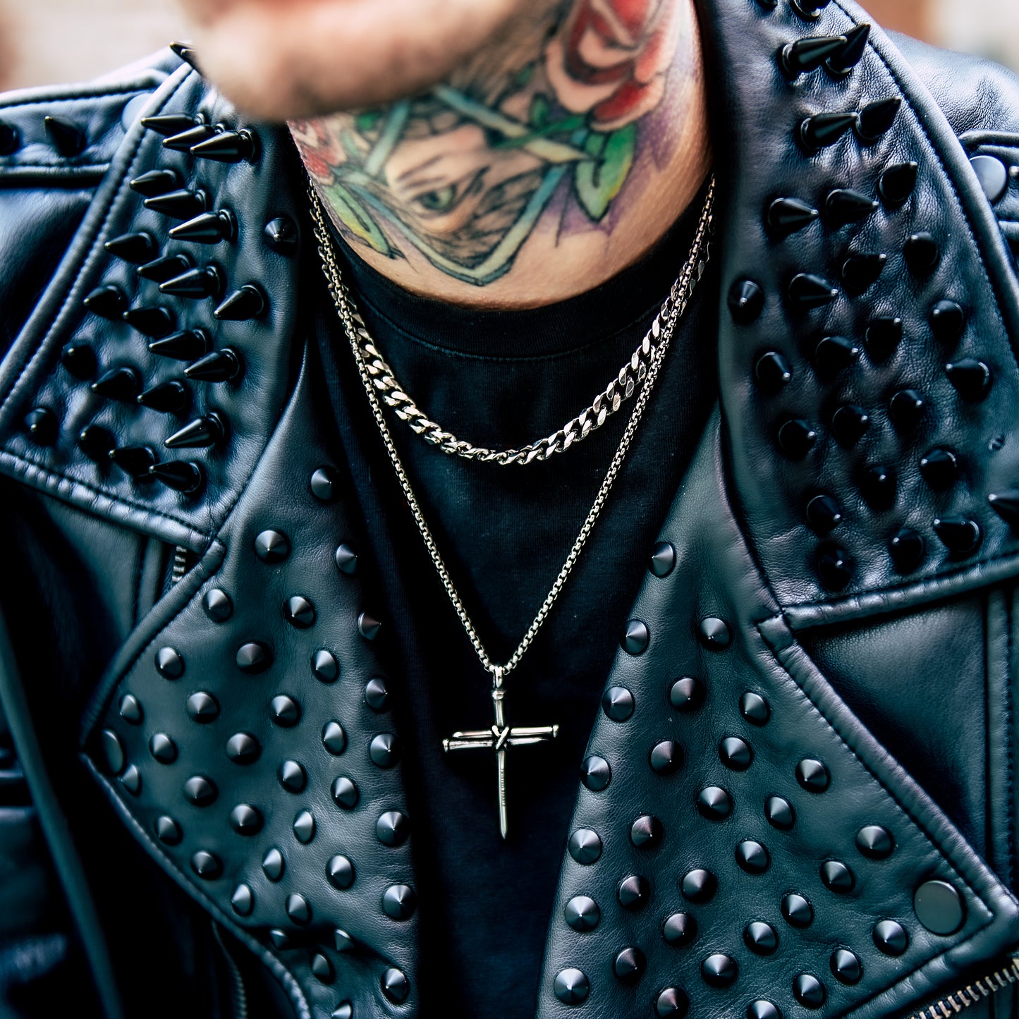 Twisted Rebels Nail Cross Branded & Rolo Chain 3.5mm - 60cm (Silver)