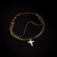 Gold Double Cuban & Link Cross Bracelet (17cm-19cm)