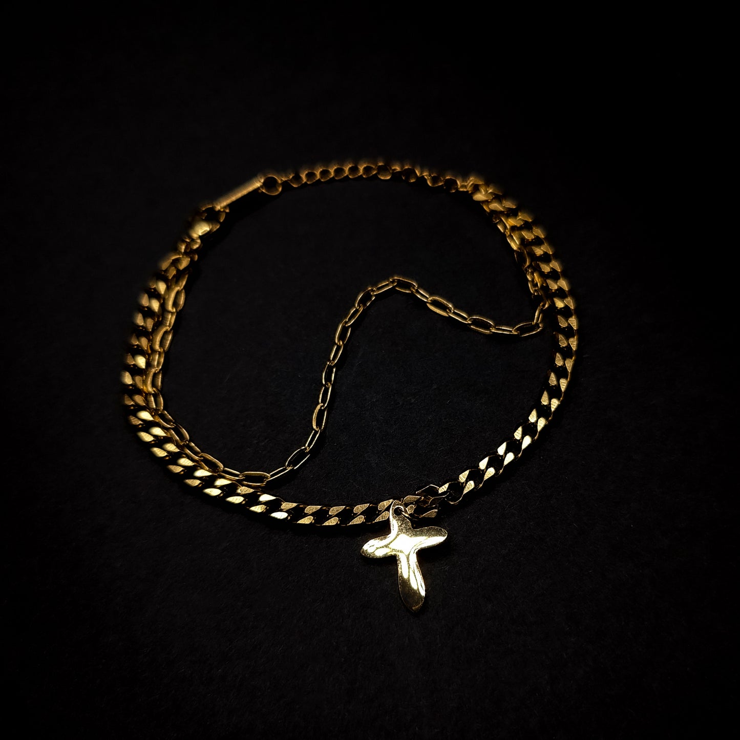 Gold Double Cuban & Link Cross Bracelet (17cm-19cm)
