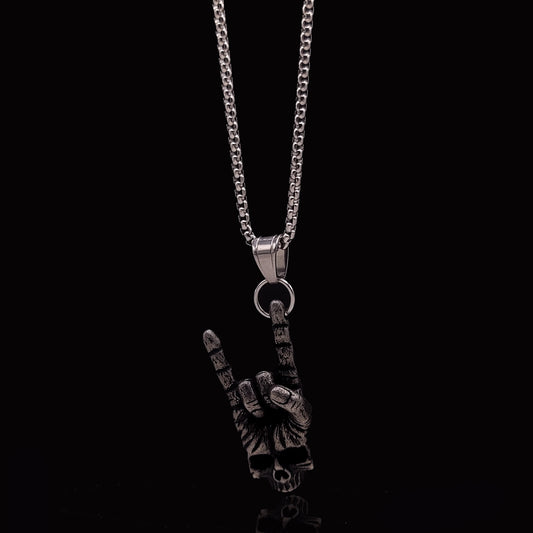 Silver Rock Skull & Rolo Chain 3mm-22inch