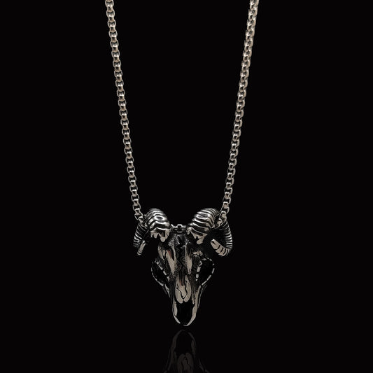 Silver Rams Skull & Rolo Chain 3mm-22inch