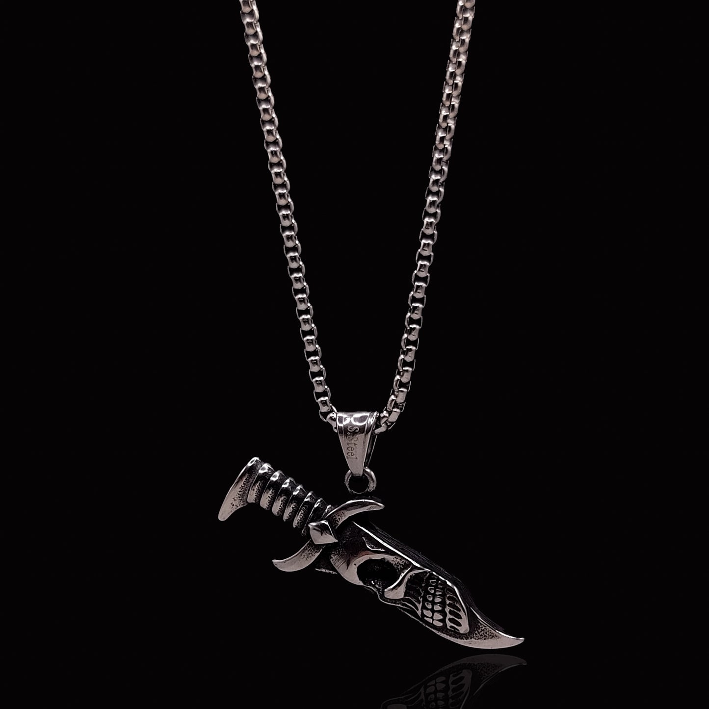 Silver Skull Dagger & Rolo Chain 3mm-22inch