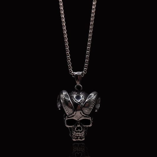 Silver Satan Skull & Rolo Chain 3mm-22inch