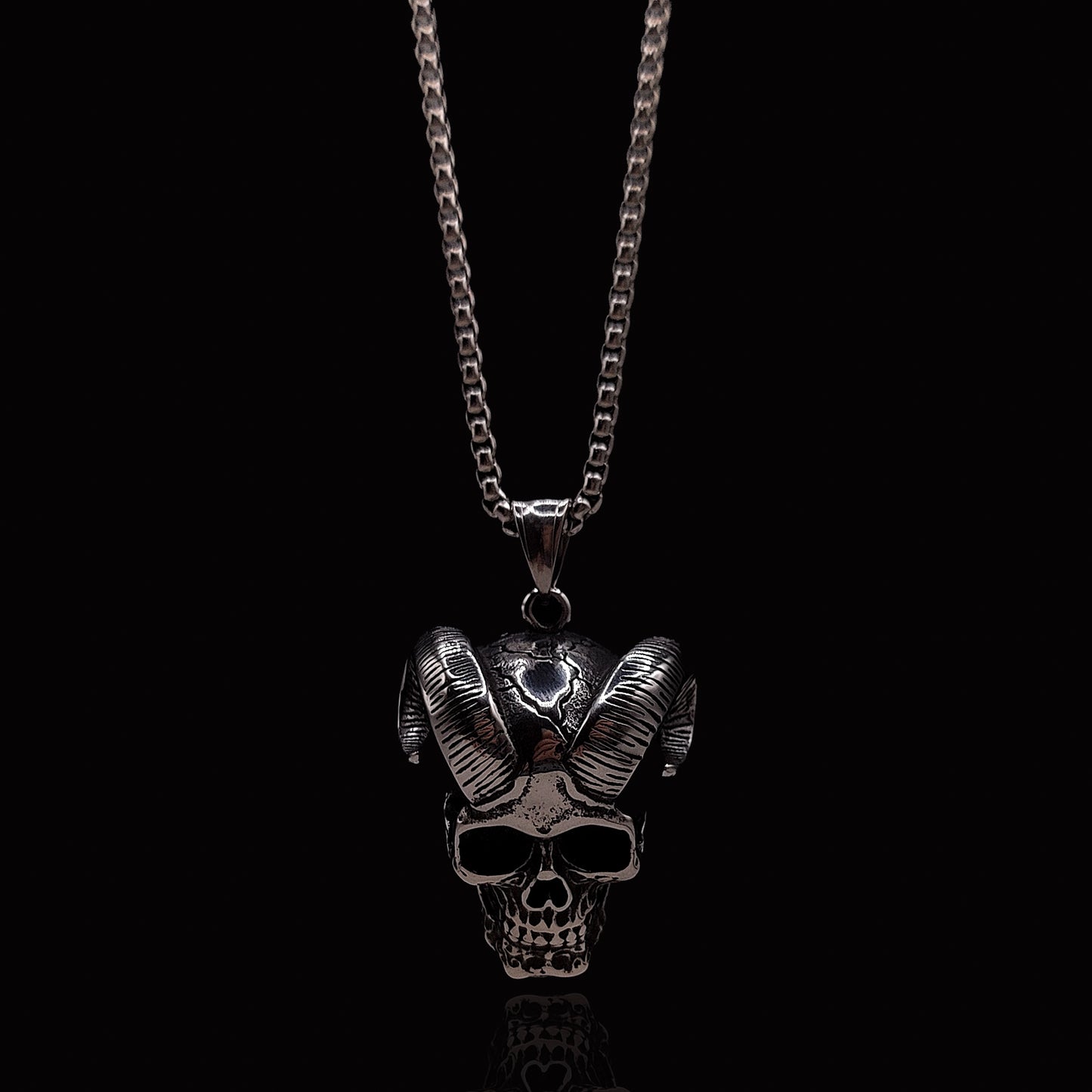 Silver Satan Skull & Rolo Chain 3mm-22inch