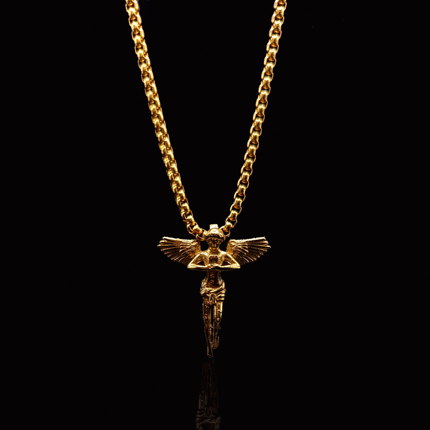 Gold Praying Angel Pendant & Rolo Chain 3mm-22inch