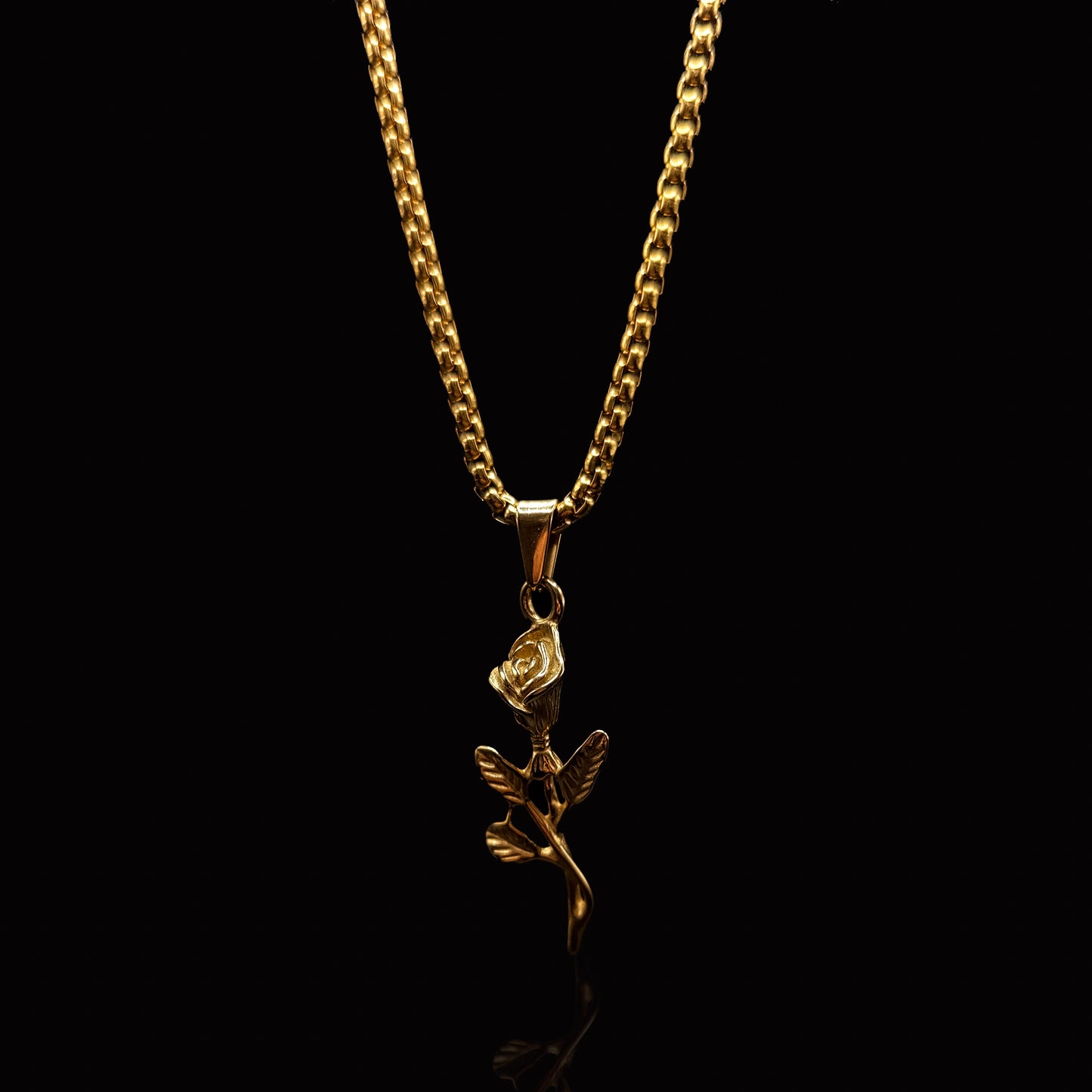 Gold Single Rose Pendant & Rolo Chain 3mm-22inch