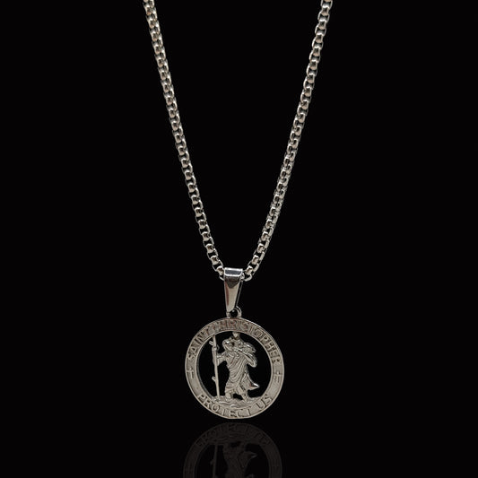 Silver St Christopher & Rolo Chain 3mm-22inch