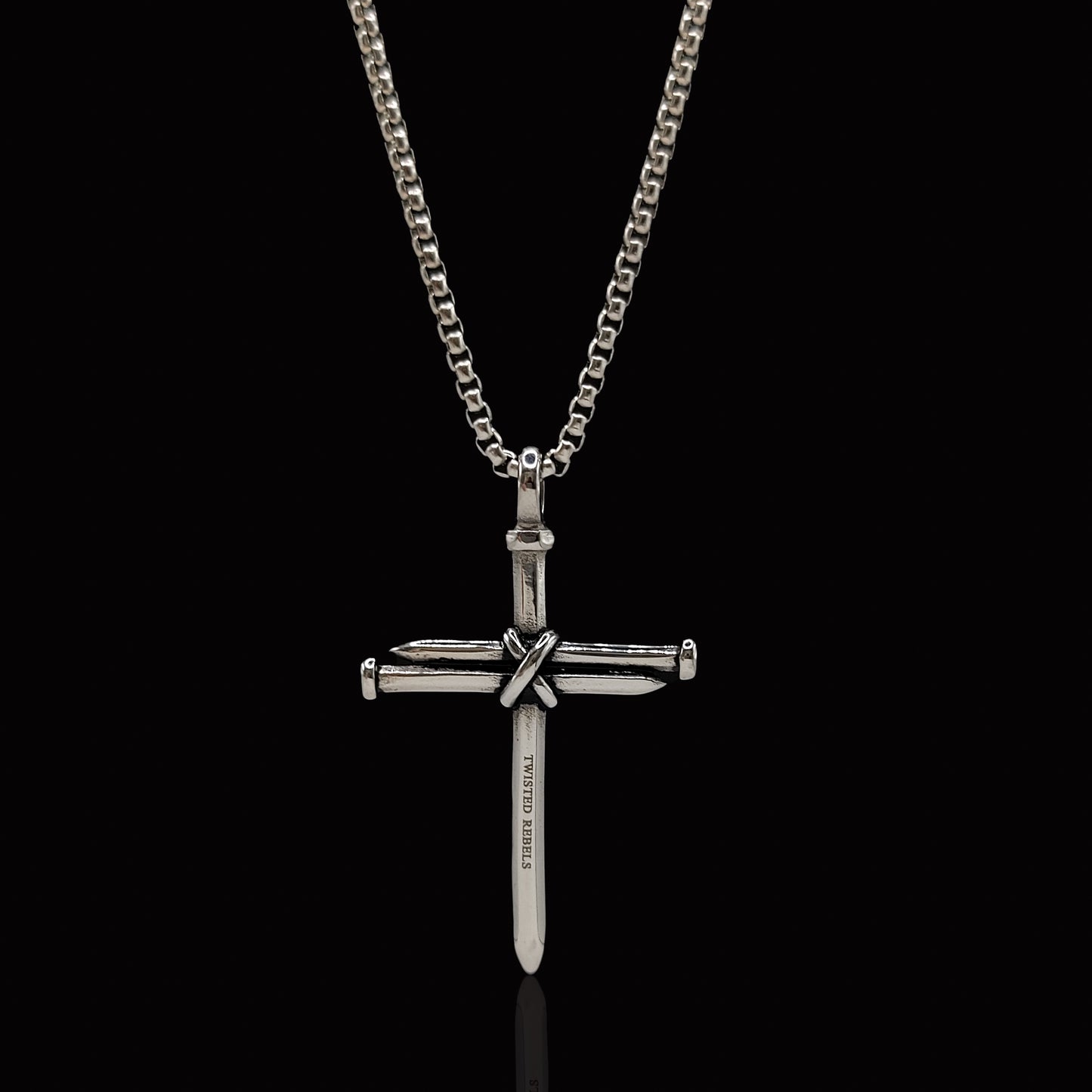 Twisted Rebels Nail Cross Branded & Rolo Chain 3.5mm - 60cm (Silver)