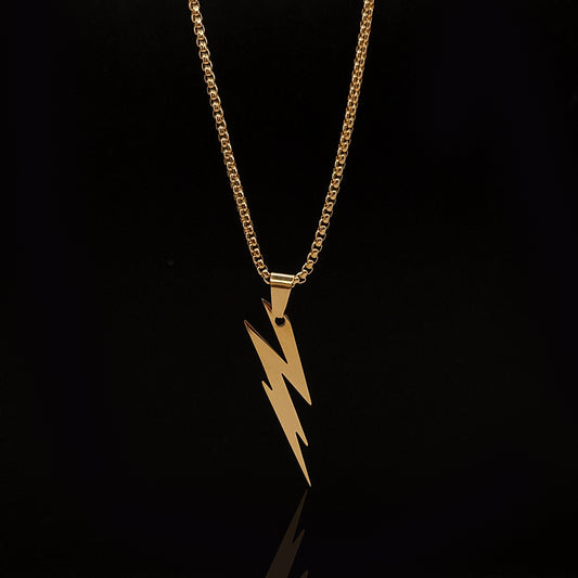 Gold Lightning Pendant & Rolo Chain 3mm-24inches