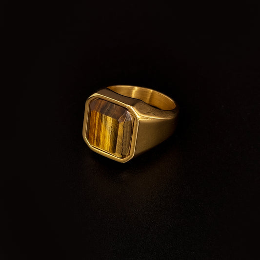 Twisted Rebels Brown Stone Onyx Ring (Gold)