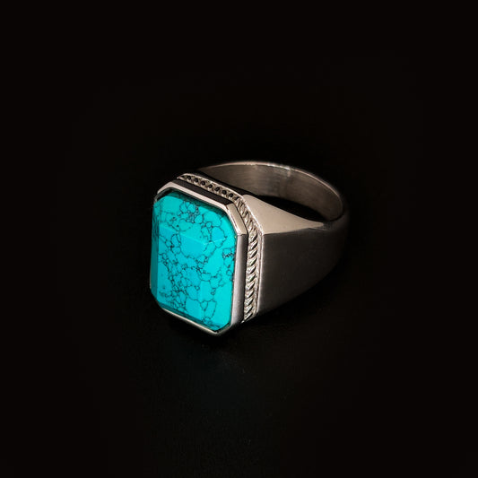 Twisted Rebels Turquoise Stone Onyx Ring (Silver)