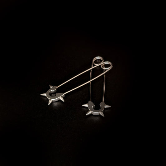 Silver Safety Pin Drop Earring (Pair)