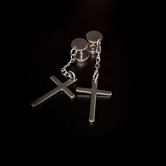 Silver Cross Drop Earring (Pair)